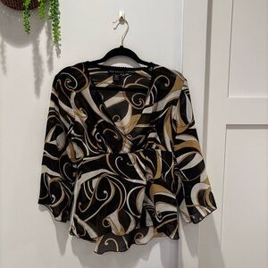 Blue Diamond Fairy Top Women's Flowy Y2K Geometric Shimmer Blouse Sheer Size M